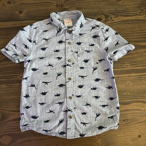 Boys Jumping Beans Dinosaur Button Down Shirt Size 7 Light Blue